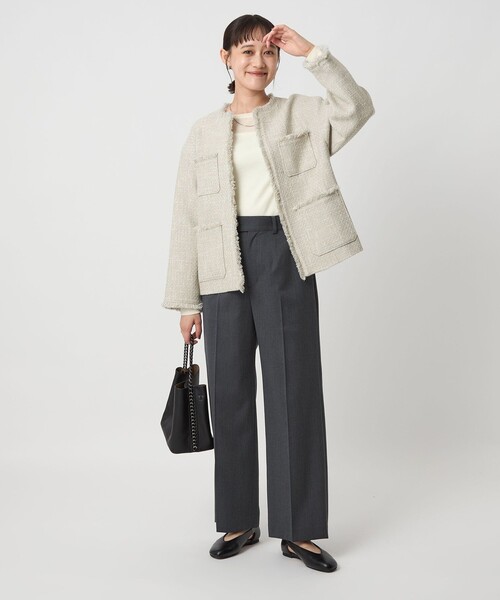 セール】ミックスツイードライク ポケット ノーカラー