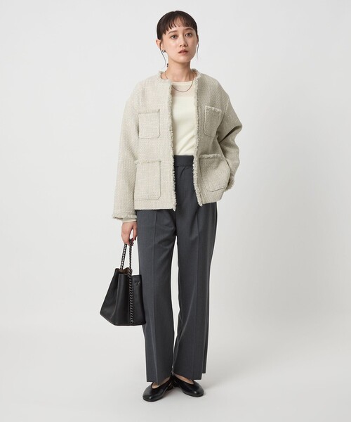 グリーンレーベル　ミックスツイードライク ポケット ノーカラー ジャケット36 UNITED ARROWS green label relaxing ミックスツイードライク