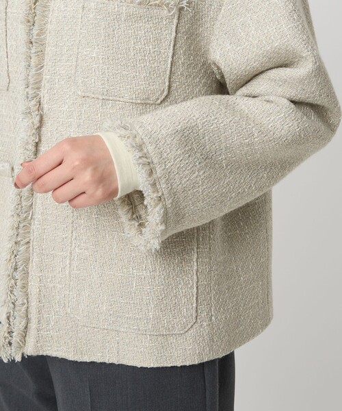 セール】ミックスツイードライク ポケット ノーカラー ジャケット