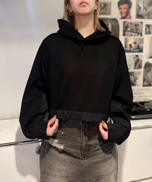 【Chillity】ナイロン切り替えショートフーディー／Nylon Panel Short Hoodie