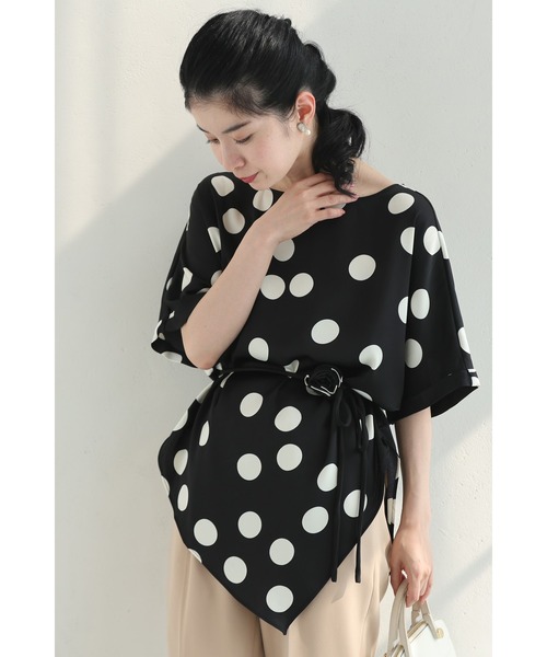 cawaii（カワイイ）の「（黒）艶めくドット柄プルオーバートップス（コサージュベルト付き）（Tシャツ/カットソー・レディース・ブラック・FREE）」の10枚目の写真
