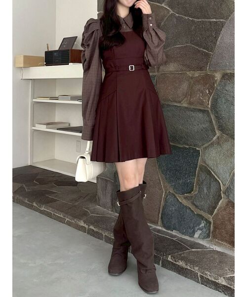 セール】長袖レイヤードシャツミニワンピース（ワンピース）｜dazzlin