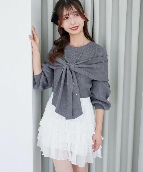 MAJESTIC LEGON（マジェスティックレゴン）の「4段フリルスカパン（スカート・レディース・グレー/ブラウン/アイボリー/チャコールグレー・MEDIUM）」の2枚目の写真