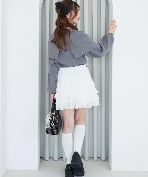 MAJESTIC LEGON（マジェスティックレゴン）の「4段フリルスカパン（スカート・レディース・グレー/ブラウン/アイボリー/チャコールグレー・MEDIUM）」の6枚目の写真