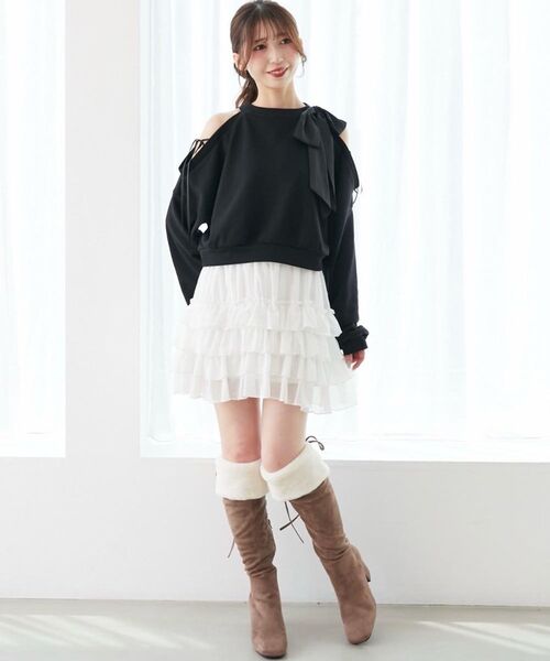 MAJESTIC LEGON（マジェスティックレゴン）の「4段フリルスカパン（スカート・レディース・グレー/ブラウン/アイボリー/チャコールグレー・MEDIUM）」の8枚目の写真