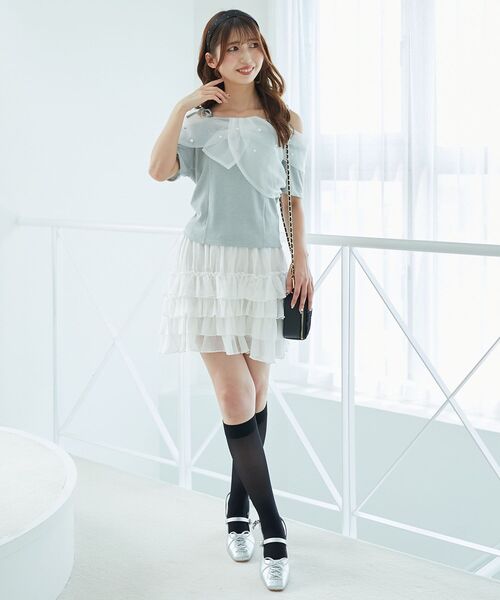 MAJESTIC LEGON（マジェスティックレゴン）の「4段フリルスカパン（スカート・レディース・グレー/ブラウン/アイボリー/チャコールグレー・MEDIUM）」の9枚目の写真