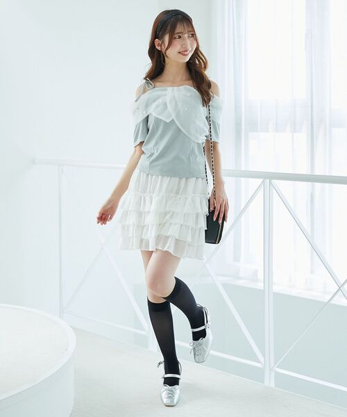 MAJESTIC LEGON（マジェスティックレゴン）の「4段フリルスカパン（スカート・レディース・グレー/ブラウン/アイボリー/チャコールグレー・MEDIUM）」の10枚目の写真