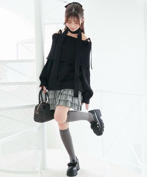 MAJESTIC LEGON（マジェスティックレゴン）の「4段フリルスカパン（スカート・レディース・グレー/ブラウン/アイボリー/チャコールグレー・MEDIUM）」の20枚目の写真