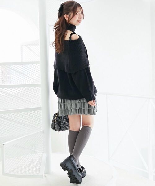 MAJESTIC LEGON（マジェスティックレゴン）の「4段フリルスカパン（スカート・レディース・グレー/ブラウン/アイボリー/チャコールグレー・MEDIUM）」の21枚目の写真