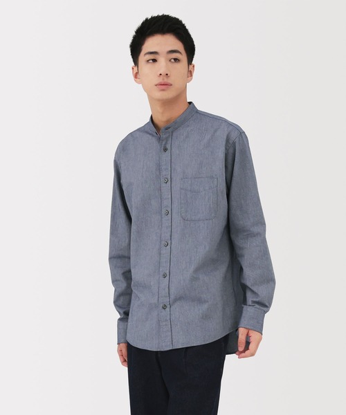 無印良品（ムジルシリョウヒン）の「紳士　洗いざらしオックススタンドカラー長袖シャツ（シャツ/ブラウス・メンズ・ダークグレー/サンドベージュ/ホワイト/ダークネイビー/カーキ・S/M/L/XL）」の5枚目の写真