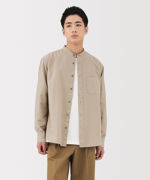 無印良品（ムジルシリョウヒン）の「紳士　洗いざらしオックススタンドカラー長袖シャツ（シャツ/ブラウス・メンズ・ダークグレー/サンドベージュ/ホワイト/ダークネイビー/カーキ・S/M/L/XL）」の3枚目の写真