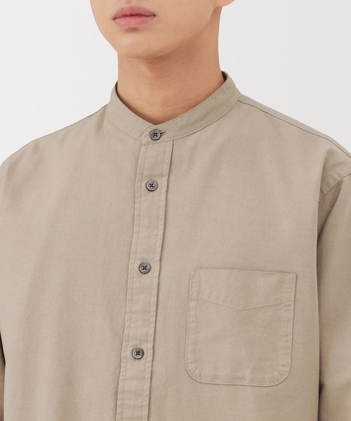 無印良品（ムジルシリョウヒン）の「紳士　洗いざらしオックススタンドカラー長袖シャツ（シャツ/ブラウス・メンズ・ダークグレー/サンドベージュ/ホワイト/ダークネイビー/カーキ・S/M/L/XL）」の14枚目の写真