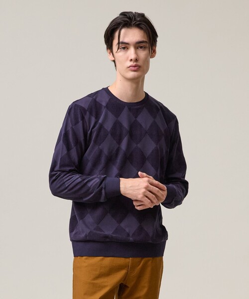 J.PRESS(ジェイプレス)の「アーガイルワントーンリンクス ロングスリーブ Tシャツ(Tシャツ/カットソー・メンズ・グリーン系/ライトグレー系/ネイビー系・MEDIUM/SMALL/X-LARGE/LARGE)」の3枚目の写真
