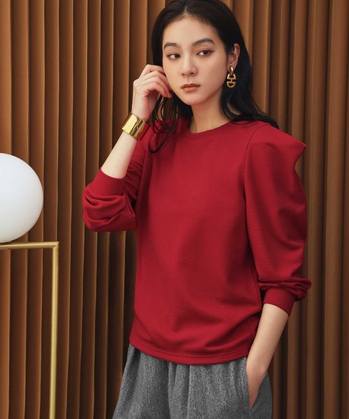 ELFRANK(エルフランク)の「《新色追加》パワーショルダー ボーダー クルーネック プルオーバー カットソー(Tシャツ/カットソー・レディース・ネイビー×ホワイト/ブラック×ホワイト/ホワイト×ブラック/ブラック/ブラウン/レッド/オフホワイト・M/L)」の7枚目の写真