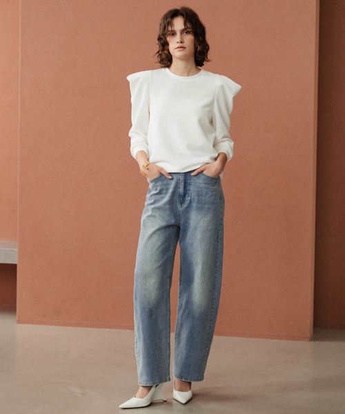 ELFRANK(エルフランク)の「《新色追加》パワーショルダー ボーダー クルーネック プルオーバー カットソー(Tシャツ/カットソー・レディース・ネイビー×ホワイト/ブラック×ホワイト/ホワイト×ブラック/ブラック/ブラウン/レッド/オフホワイト・M/L)」の8枚目の写真