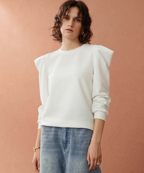 ELFRANK(エルフランク)の「《新色追加》パワーショルダー ボーダー クルーネック プルオーバー カットソー(Tシャツ/カットソー・レディース・ネイビー×ホワイト/ブラック×ホワイト/ホワイト×ブラック/ブラック/ブラウン/レッド/オフホワイト・M/L)」の9枚目の写真