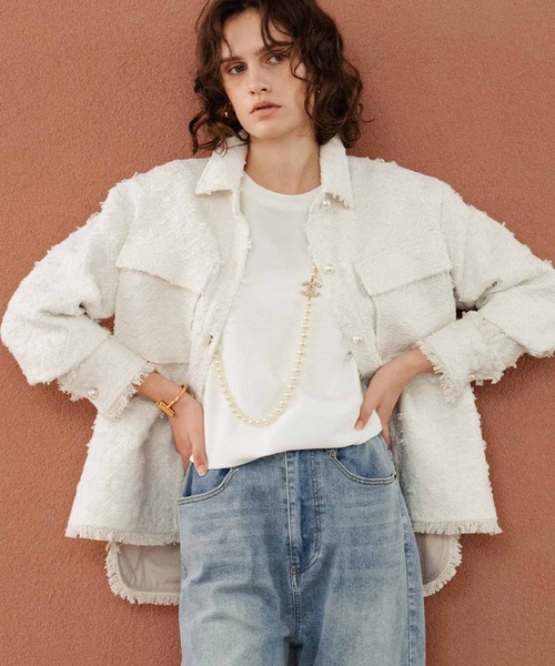 ELFRANK(エルフランク)の「《新色追加》パワーショルダー ボーダー クルーネック プルオーバー カットソー(Tシャツ/カットソー・レディース・ネイビー×ホワイト/ブラック×ホワイト/ホワイト×ブラック/ブラック/ブラウン/レッド/オフホワイト・M/L)」の10枚目の写真