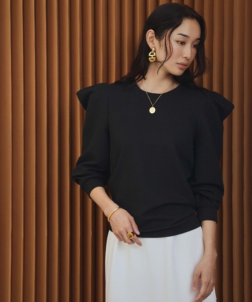 ELFRANK(エルフランク)の「《新色追加》パワーショルダー ボーダー クルーネック プルオーバー カットソー(Tシャツ/カットソー・レディース・ネイビー×ホワイト/ブラック×ホワイト/ホワイト×ブラック/ブラック/ブラウン/レッド/オフホワイト・M/L)」の11枚目の写真