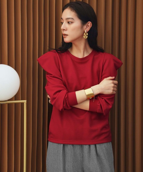 ELFRANK(エルフランク)の「《新色追加》パワーショルダー ボーダー クルーネック プルオーバー カットソー(Tシャツ/カットソー・レディース・ネイビー×ホワイト/ブラック×ホワイト/ホワイト×ブラック/ブラック/ブラウン/レッド/オフホワイト・M/L)」の13枚目の写真