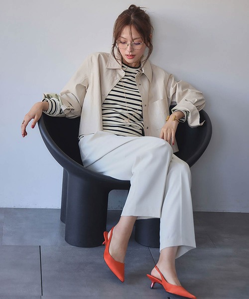 ELFRANK(エルフランク)の「《新色追加》パワーショルダー ボーダー クルーネック プルオーバー カットソー(Tシャツ/カットソー・レディース・ネイビー×ホワイト/ブラック×ホワイト/ホワイト×ブラック/ブラック/ブラウン/レッド/オフホワイト・M/L)」の17枚目の写真