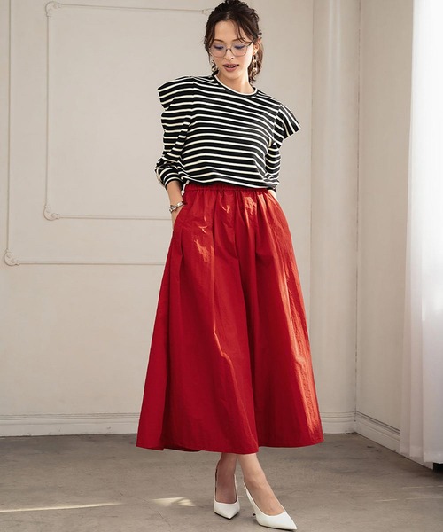 ELFRANK(エルフランク)の「《新色追加》パワーショルダー ボーダー クルーネック プルオーバー カットソー(Tシャツ/カットソー・レディース・ネイビー×ホワイト/ブラック×ホワイト/ホワイト×ブラック/ブラック/ブラウン/レッド/オフホワイト・M/L)」の20枚目の写真