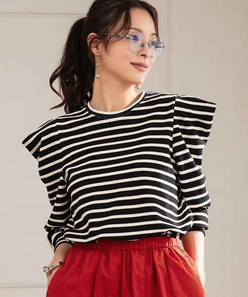 ELFRANK(エルフランク)の「パワーショルダー ボーダー クルーネック プルオーバー カットソー(Tシャツ/カットソー・レディース・ネイビー/ブラック/アイボリー・M/L)」の14枚目の写真