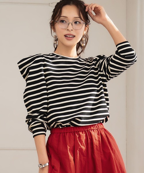 ELFRANK(エルフランク)の「パワーショルダー ボーダー クルーネック プルオーバー カットソー(Tシャツ/カットソー・レディース・ネイビー/ブラック/アイボリー・M/L)」の15枚目の写真