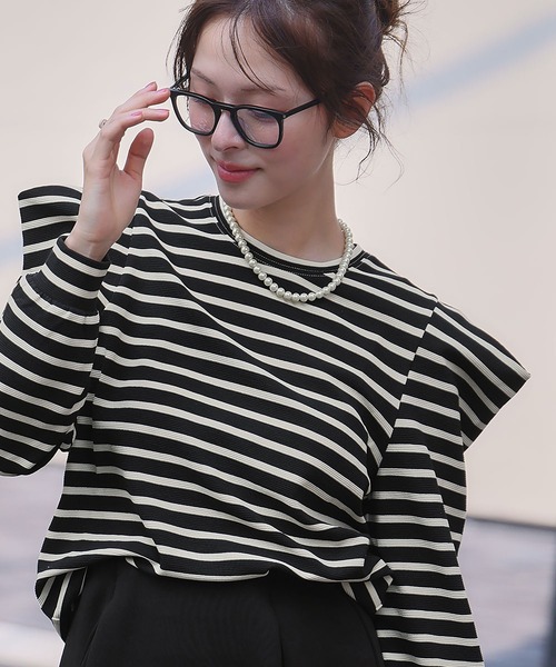 ELFRANK(エルフランク)の「パワーショルダー ボーダー クルーネック プルオーバー カットソー(Tシャツ/カットソー・レディース・ネイビー/ブラック/アイボリー・M/L)」の17枚目の写真