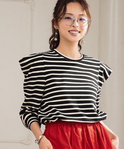 ELFRANK(エルフランク)の「パワーショルダー ボーダー クルーネック プルオーバー カットソー(Tシャツ/カットソー・レディース・ネイビー/ブラック/アイボリー・M/L)」の11枚目の写真