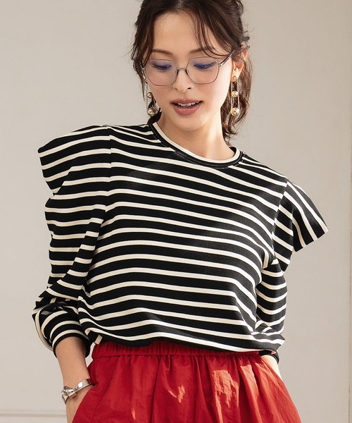 ELFRANK(エルフランク)の「パワーショルダー ボーダー クルーネック プルオーバー カットソー(Tシャツ/カットソー・レディース・ネイビー/ブラック/アイボリー・M/L)」の12枚目の写真