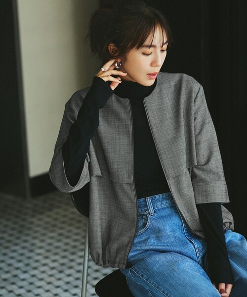 ウール2WAYストレッチ ノーカラーブルゾン（ブルゾン）｜ICB