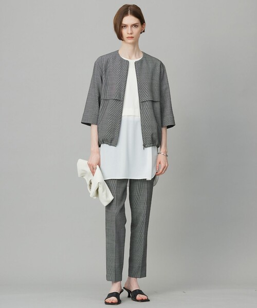 ♡RYW♡ 【美品】 ICB メッシュブルゾン ウール2WAYストレッチ ノーカラーブルゾン（ブルゾン）｜ICB