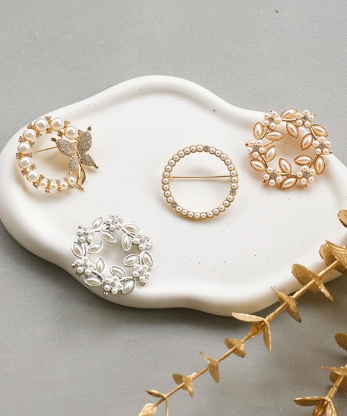 シルバー / ゴールド パール ブローチ 4type ｜ レディース