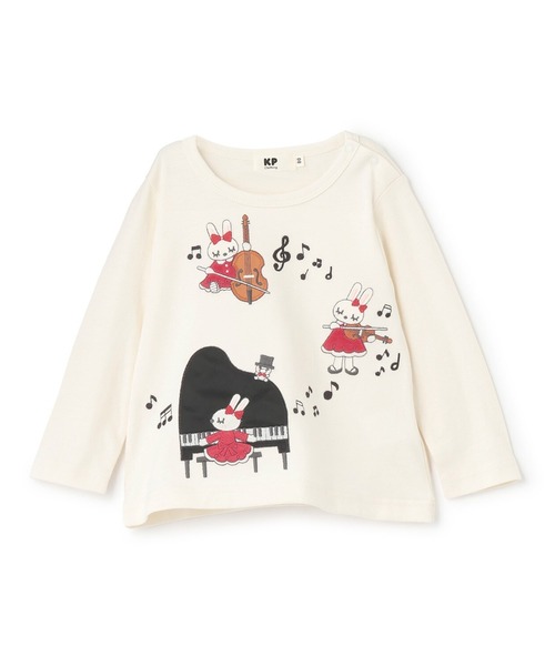 KP（ケーピー）の「mimiちゃん ピアノアップリケ 長袖Tシャツ（Tシャツ/カットソー・キッズ・ラベンダー/オフホワイト/ブラック・90cm/110cm/100cm/120cm/140cm/130cm/80ｃｍ）」の2枚目の写真