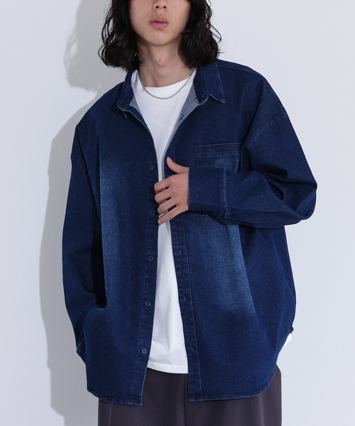 MDR(エムディアール)の「オーバーサイズストレッチデニムシャツ(シャツ/ブラウス・メンズ・ブルー/ブラック・M/L)」の1枚目の写真