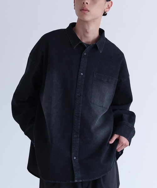 MDR(エムディアール)の「オーバーサイズストレッチデニムシャツ(シャツ/ブラウス・メンズ・ブルー/ブラック・M/L)」の2枚目の写真