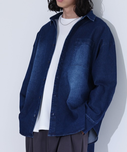 MDR(エムディアール)の「オーバーサイズストレッチデニムシャツ(シャツ/ブラウス・メンズ・ブルー/ブラック・M/L)」の18枚目の写真