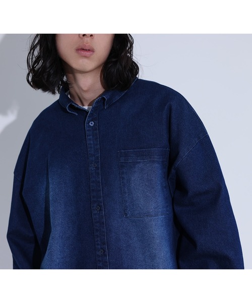 MDR(エムディアール)の「オーバーサイズストレッチデニムシャツ(シャツ/ブラウス・メンズ・ブルー/ブラック・M/L)」の12枚目の写真