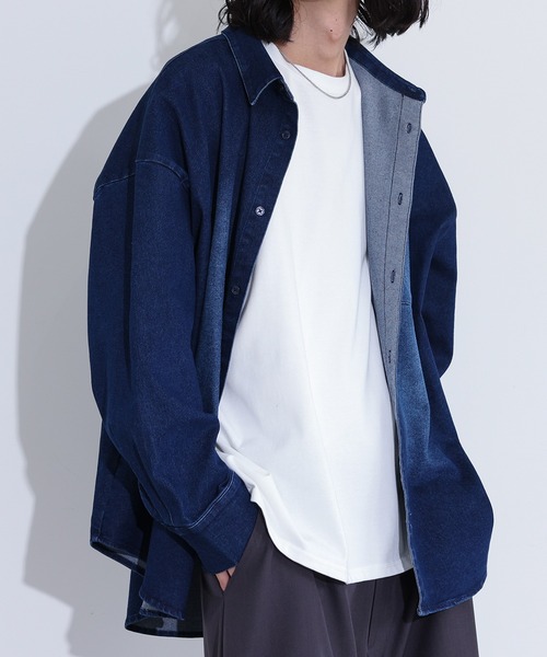 MDR(エムディアール)の「オーバーサイズストレッチデニムシャツ(シャツ/ブラウス・メンズ・ブルー/ブラック・M/L)」の8枚目の写真