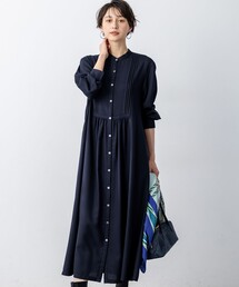 洗える】ギャザーコンビ ニットワンピース（ワンピース）｜23区