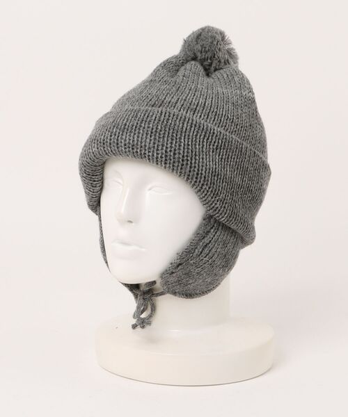 HIGHLAND 2000（ハイランドトゥーサウザンド）の「HIGHLAND 2000 ソリッド ボブ キャップ 3g Solid Bobcap w/ear Cover&PomPom&Rope（ニットキャップ/ビーニー・レディース・グレー系/ブラック/アイボリー・FREE）」の3枚目の写真