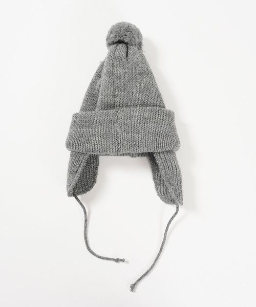 HIGHLAND 2000（ハイランドトゥーサウザンド）の「HIGHLAND 2000 ソリッド ボブ キャップ 3g Solid Bobcap w/ear Cover&PomPom&Rope（ニットキャップ/ビーニー・レディース・グレー系/ブラック/アイボリー・FREE）」の8枚目の写真