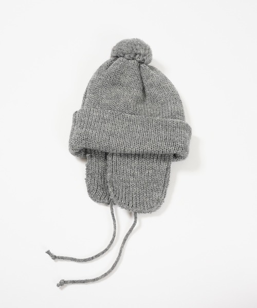 HIGHLAND 2000（ハイランドトゥーサウザンド）の「HIGHLAND 2000 ソリッド ボブ キャップ 3g Solid Bobcap w/ear Cover&PomPom&Rope（ニットキャップ/ビーニー・レディース・グレー系/ブラック/アイボリー・FREE）」の6枚目の写真