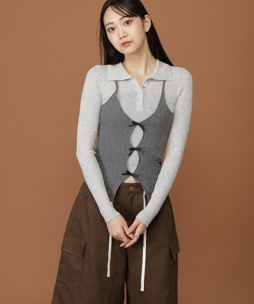 3.3 Field Trip （3.3フィールドトリップ）の「3.3 Field Trip／リボンキャミドッキングニット（ニット/セーター・レディース・ブルー/グレー/オフホワイト・FREE）」の2枚目の写真