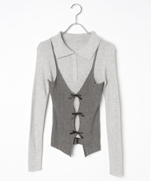 3.3 Field Trip （3.3フィールドトリップ）の「3.3 Field Trip／リボンキャミドッキングニット（ニット/セーター・レディース・ブルー/グレー/オフホワイト・FREE）」の19枚目の写真