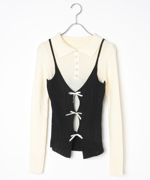 3.3 Field Trip （3.3フィールドトリップ）の「3.3 Field Trip／リボンキャミドッキングニット（ニット/セーター・レディース・ブルー/グレー/オフホワイト・FREE）」の5枚目の写真