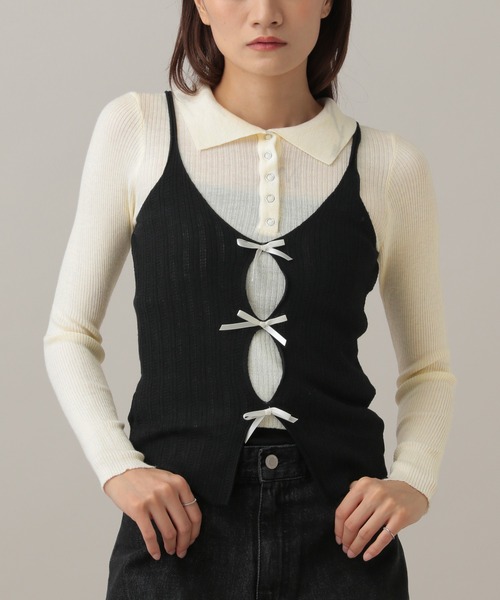 3.3 Field Trip （3.3フィールドトリップ）の「3.3 Field Trip／リボンキャミドッキングニット（ニット/セーター・レディース・ブルー/グレー/オフホワイト・FREE）」の12枚目の写真