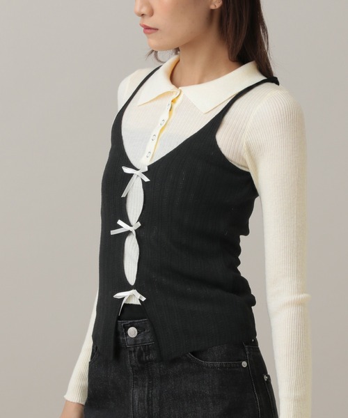 3.3 Field Trip （3.3フィールドトリップ）の「3.3 Field Trip／リボンキャミドッキングニット（ニット/セーター・レディース・ブルー/グレー/オフホワイト・FREE）」の11枚目の写真