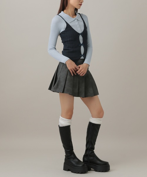 3.3 Field Trip （3.3フィールドトリップ）の「3.3 Field Trip／リボンキャミドッキングニット（ニット/セーター・レディース・ブルー/グレー/オフホワイト・FREE）」の10枚目の写真