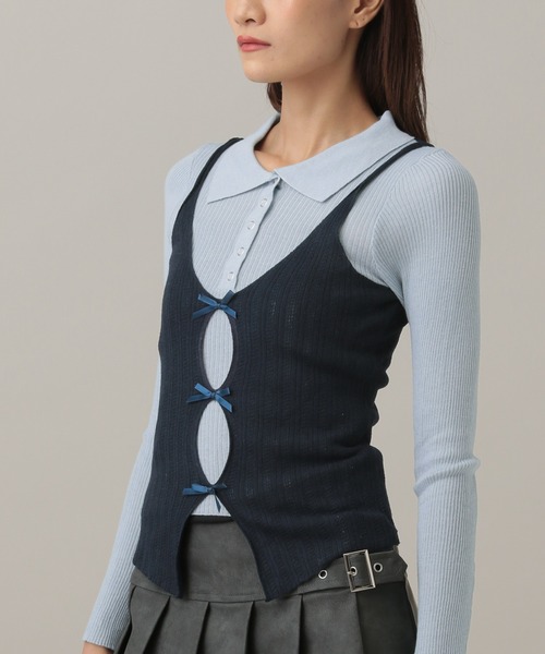 3.3 Field Trip （3.3フィールドトリップ）の「3.3 Field Trip／リボンキャミドッキングニット（ニット/セーター・レディース・ブルー/グレー/オフホワイト・FREE）」の7枚目の写真